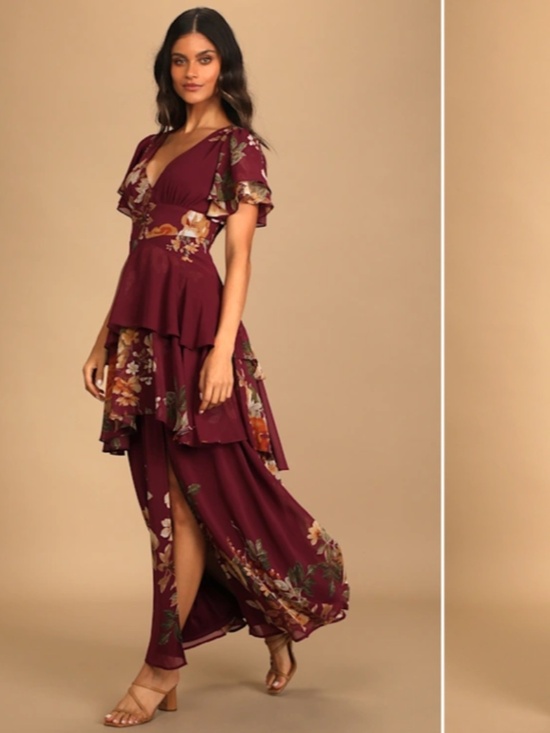Lulus Dresses & Skirts - LULU's Floral Sexy Romantic Flowy Elegant Wedding Formal Event Ruffles Maxi